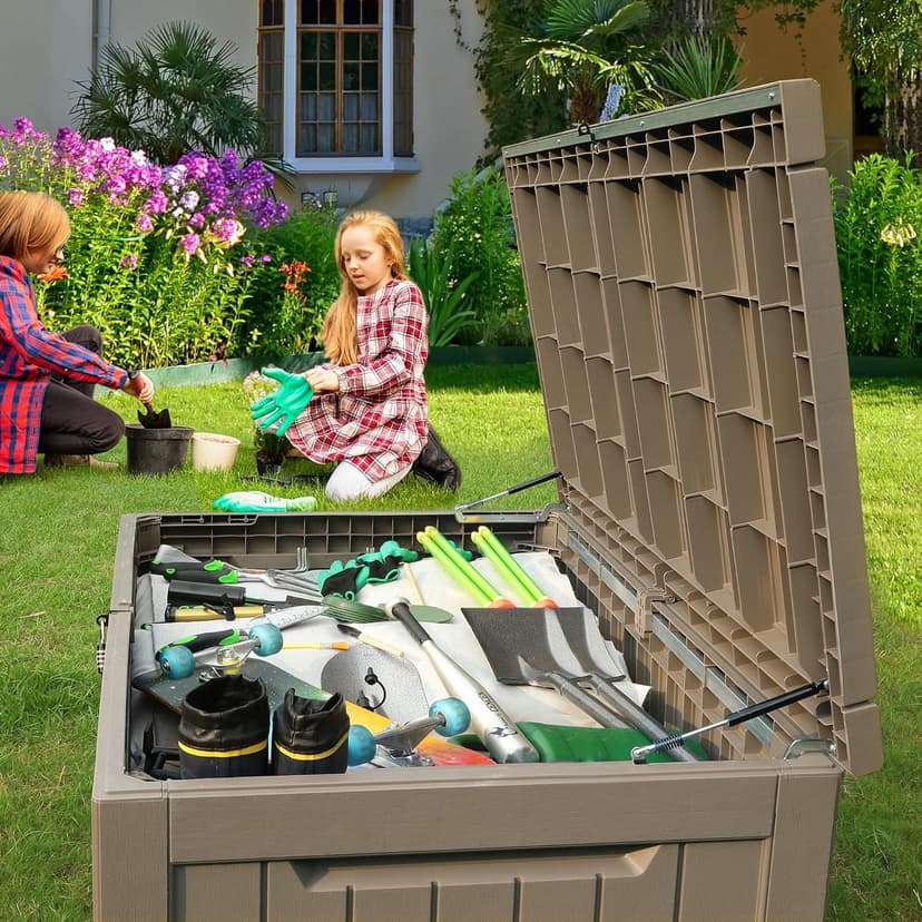 YITAHOME 230 Gallon Outdoor Storage Deck Box, Weather-Resistant Resin, Versatile for Patio Furnishings, Outdoor Cushions, Garden Tools, and Sports/Pool Gear, Taupe