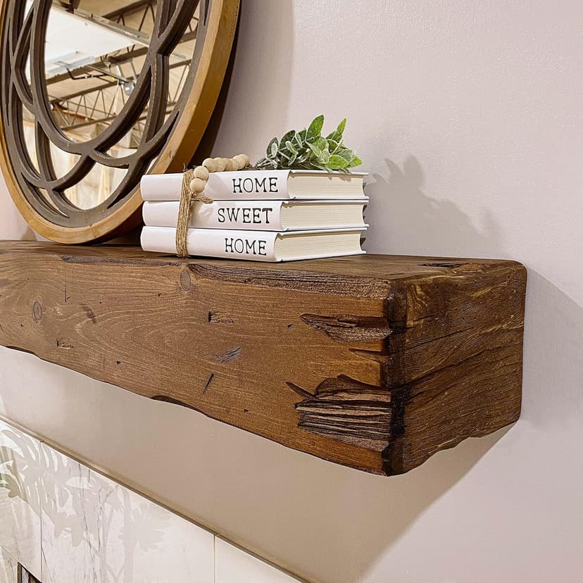 Fireplace Mantel, Distressed, Rustic, Floating Shelf, Modern, Real Wood. (48Lx6Hx8D, Provincial)