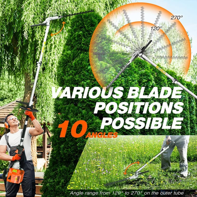 48cc Gas Hedge Trimmer, 2 Cycle Gas Powered Hedge Trimmer Brush Cutter,Pole Saw with Extension Pole Garden Trimming Tools for Tree Trimming and Branch Cutting