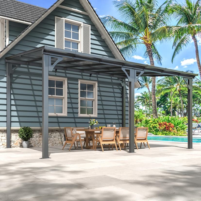 10x14 FT Gazebo Pergola Awnings for Patio with Hardtop Gazebos on Clearance Patio Covers for Shade and Rain, Lean to Gazebo Sunroom Patio Canopy Outdoor Pergolas for Patios,Decks,Backyard