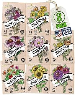 Seeds for Planting Flowers: 8 Bulk Variety Packets Zinnia, Nasturtium, Marigold, Purple Coneflower, Cosmos, Calendula, Bachelor's Button & Sunflower Seeds, Non GMO Flower Seeds by Sustainable Sprout