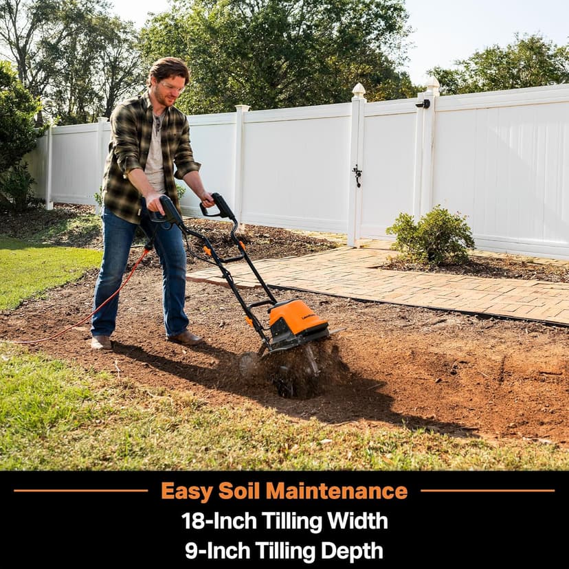 LawnMaster TE1318W1 Corded Electric Tiller 13.5-Amp 18-Inch Orange