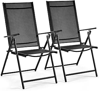 Yaheetech Patio Folding Dining Chairs Set of 2, Stackable Outdoor Chairs with 8 Adjustable Back Positions and Armrest for Garden, Lawn, Yard and Beach, Black