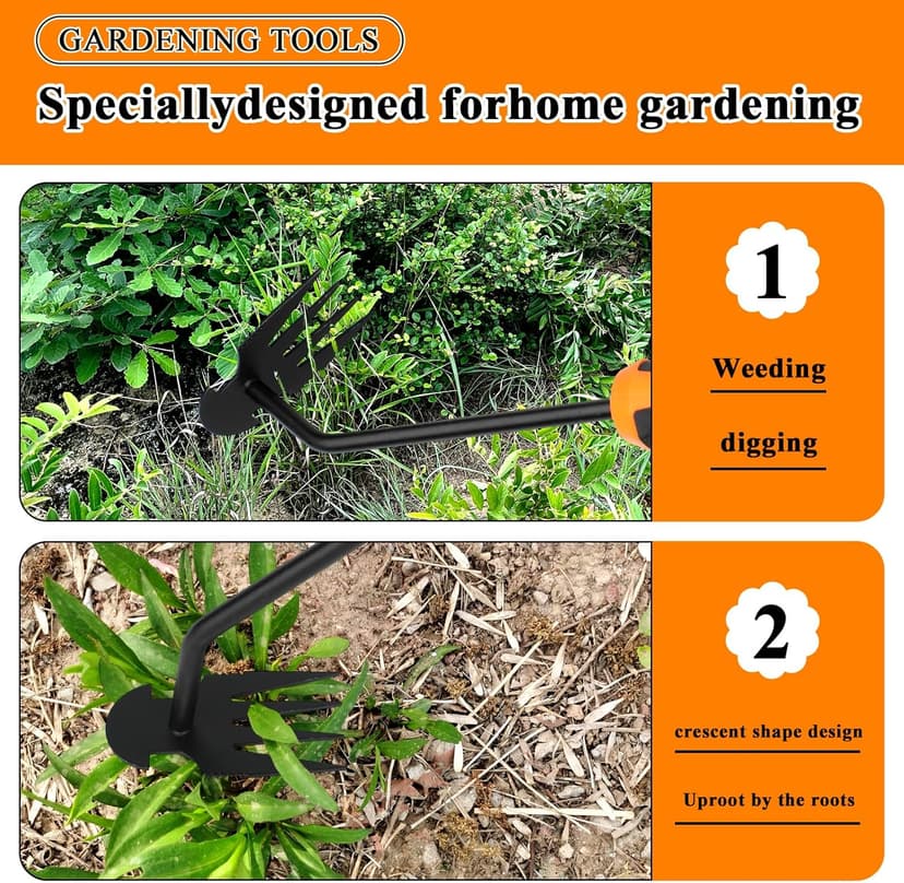 Weed Puller Tool, New Durable Garden Hand Weed Tool with Rubber Handle, Enhanced Weed Remover Tool, 4 Teeth Manganese Steel Forged Hand Weeder for Vegetable Gardening, Backyard, Farm, Planting