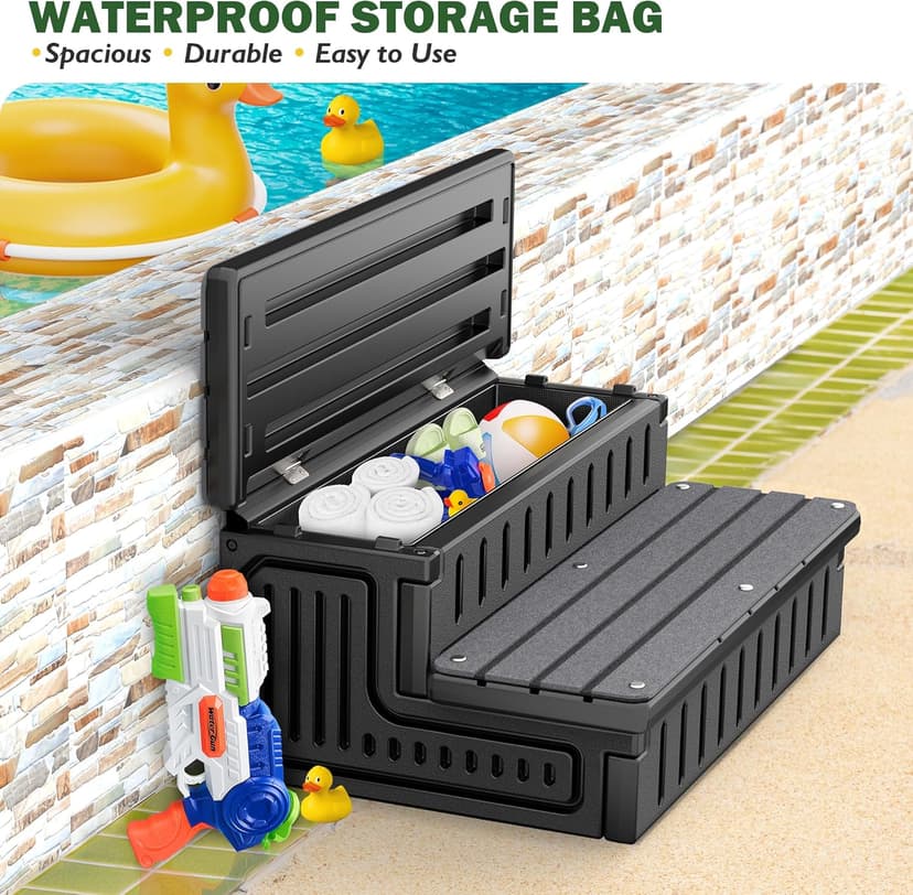 Hot Tub Steps with Removable Fabric Cover - Heavy Duty HDPE Spa Stairs with Storage, Non-Slip, Waterproof & Easy to Clean–All-Weather Steps for SPA, RV, Pool or Porch