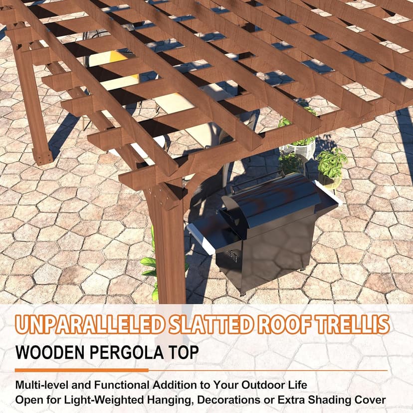 VEIKOU 12x20 FT Cedar Wood Pergola Kit with Snow Wind Support, Slatted for Patio, Backyard, Garden