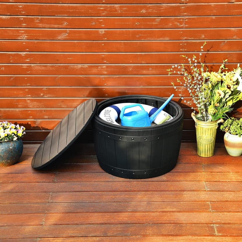 YITAHOME 33 Gallon Round Deck Box, Outdoor Storage Box for Patio Furniture,Patio Table for Cushion, Pool Accessories, Waterproof Resin & Easy Assembly & Lightweight, Black