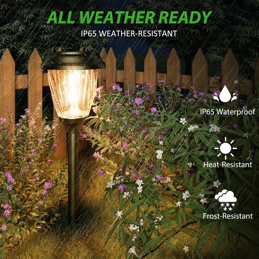 XMCOSY+ Solar Pathway Lights Outdoor, 10/25 LM in 2 Lighting Modes, Glass Stainless Steel Waterproof IP65 Solar Powered Garden LED Lights for Yard Lawn Driveway Walkway Landscape Decor(Warm White)