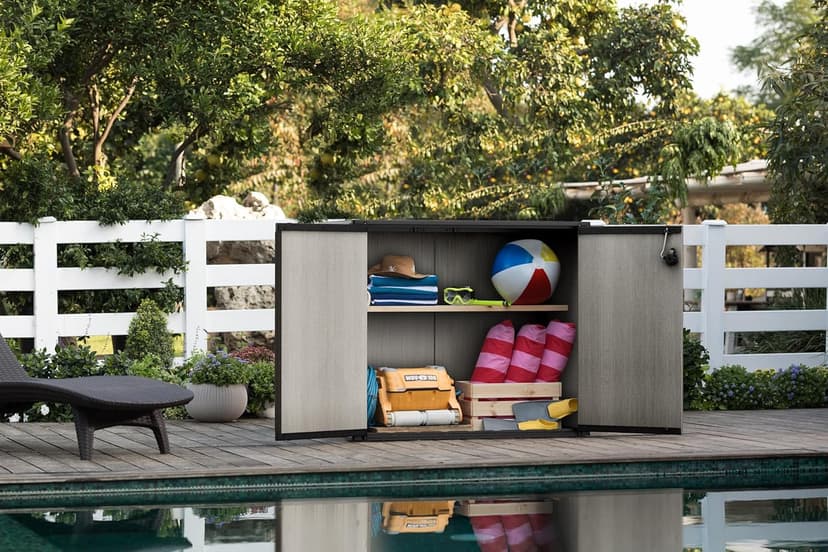 Keter Patio Store 4.6 x 4.0 ft. Resin Outdoor Storage Shed with Paintable and Drillable Walls for Customization-Perfect for Yard Tools and Pool Toys, Grey