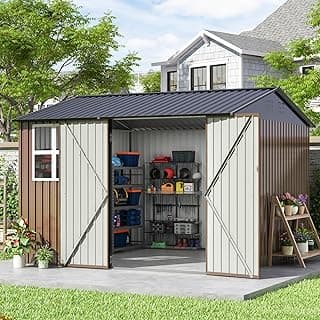 10x10 FT Large Outdoor Storage Shed, Metal Clearance Tiny Home with Windows & Lockable Doors for Backyard Garden, Patio Lawn, Placing Tools/Sundries/Guarder Inhabit/Raise Chickens/Poultry
