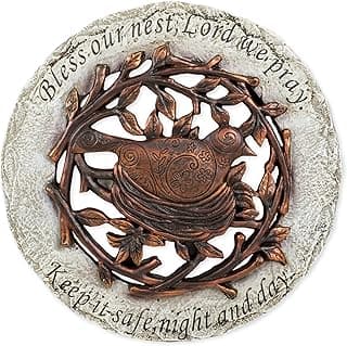 Roman Exclusive Terrace Garden Stone with a Bird in Nest and Verse, 12.2-Inch, 2-Tone Dolomite/Resin