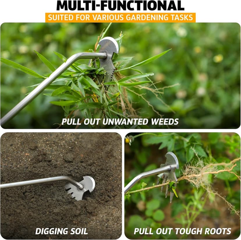 EcoNour Weed Puller Tool | Stainless Steel Weeder with Silicon Handle | Durable Weeding Remover Tool | Manual Weeder for Gardening | Effortless for Uprooting Weeds and Backyard Farm Planting