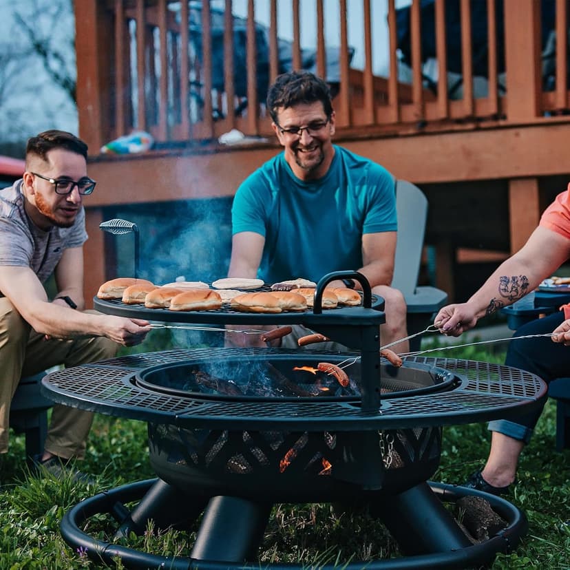 Red Mountain Valley 47" Outdoor Fire Pit with Adjustable Grill,2-in-1 Metal Outdoor Fireplaces, Large Patio Wood Burning Fire Pits for Outside, Ideal for Backyard, Patio, Party