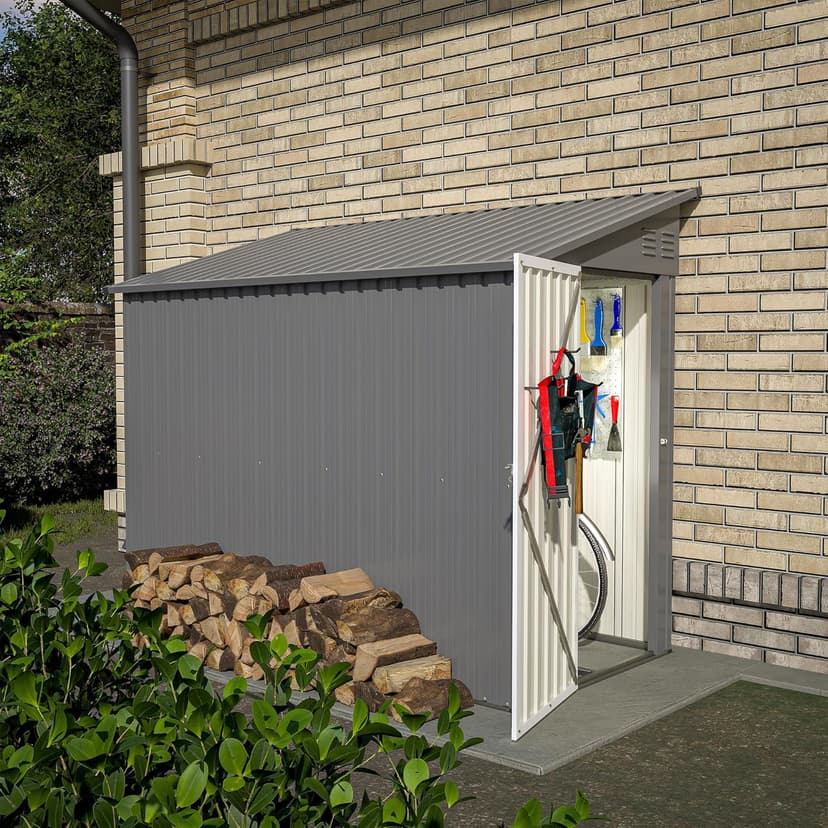 4×8 FT Outdoor Metal Storage Shed,Heavy-Duty Lean to Storage Shed with Floor Base,Garden Tool Metal Storage House W/Lockable Door and 2 Air Vents,Weather Resistant,for Backyard,Patio,Lawn,Gray