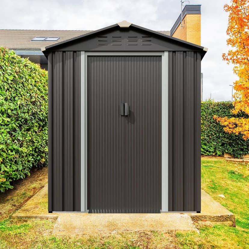 JY QAQA 5x3 FT Metal Outdoor Garden Storage Shed,Waterproof Metal Garden Sheds with Window and Lockable Double Door,Weather Resistant Steel Tool Storage House Shed for,Garden,Patio,Lawn