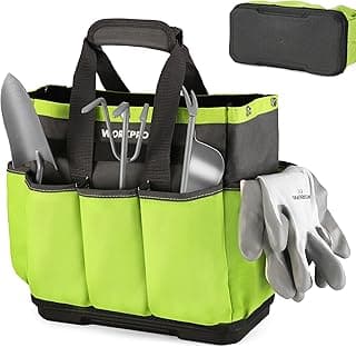 WORKPRO Garden Tool Bag with Waterproof Plastic Base, 8 Pockets Gardening Bag, Heavy Duty Oxford Garden Tote Caddy, Gardening Tool Kit Holder for Indoor and Outdoor(Tools NOT Included)
