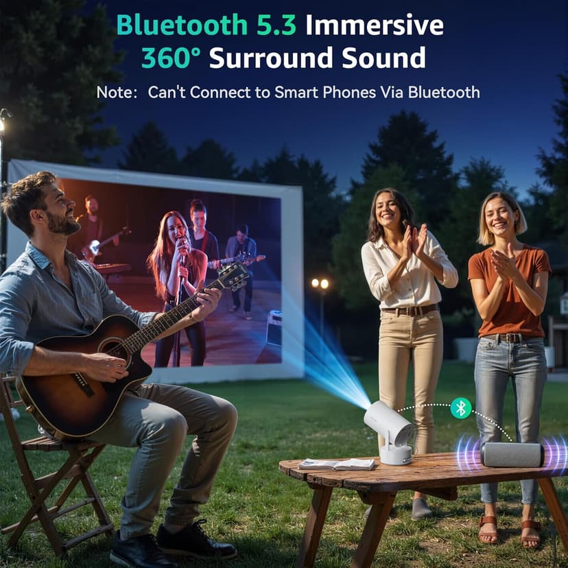 Mini Projector, Rechargeable Portable Outdoor Smart Projector with 4K Support, Auto Keystone, Android 11 Small Projector with WiFi and Bluetooth, Electric Focus Home Theater for iphone