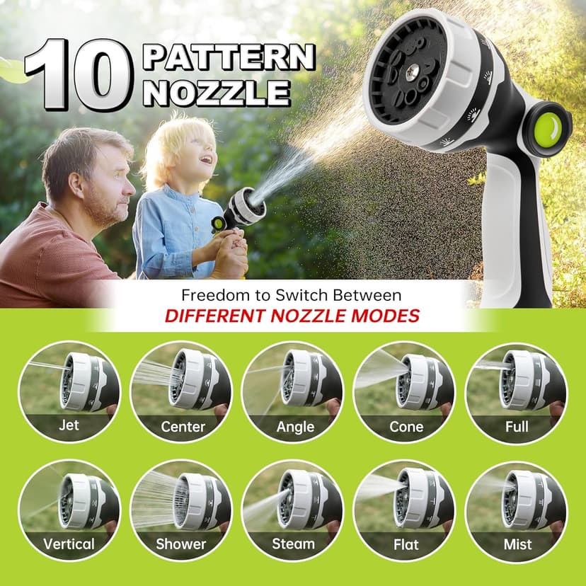 Retractable Garden Hose Reel, 65FT Heavy Duty Hose With 10 Spray Patterns - Leakproof, Durable & Compact Design for Garden Watering, Car Washing, Pet