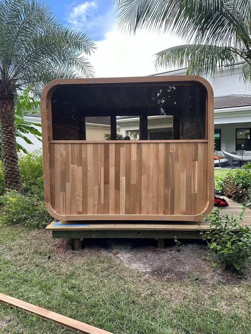 Customize Luxury Outdoor Sauna 6-10 Person, Canadian Hemlock, Red Cedar Sauna, Porch Option, Glass Window Option, Wood Burning Stove or Harvia Heater with Rocks, Extra Large Backyard Saunas (0-195 °F)