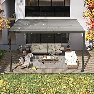 YOLENY Louvered Pergola 10x13, Wall-Mounted Aluminum Pergola with Adjustable Waterproof Roof, Dark Grey