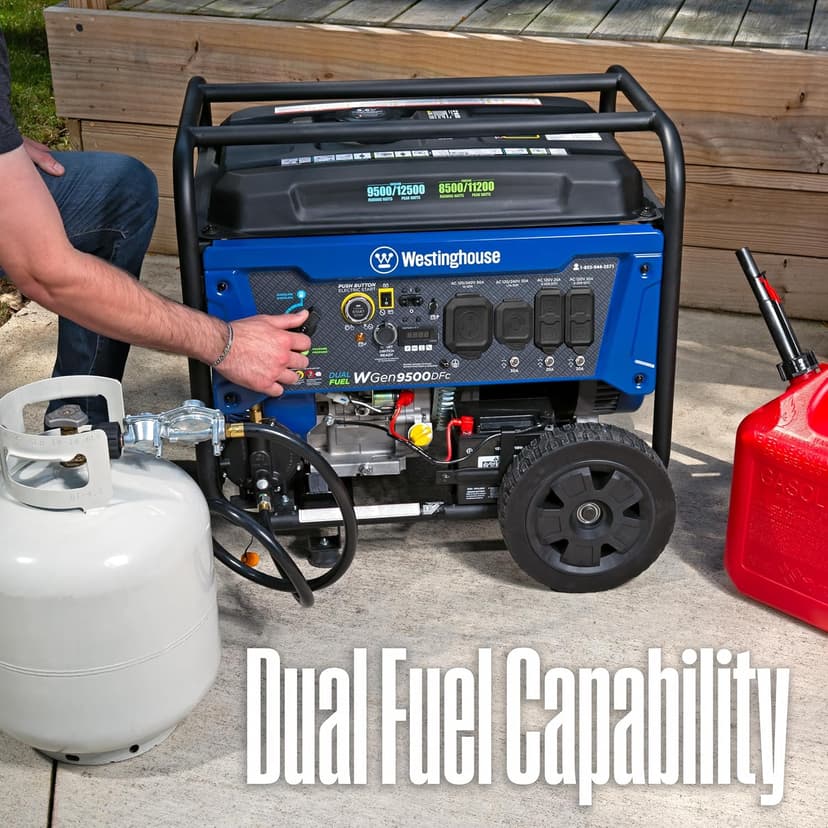 Westinghouse Outdoor Power Equipment 12500 Peak Watt Dual Fuel Home Backup Portable Generator, Remote Electric Start, Transfer Switch Ready, Gas and Propane Powered, CO Sensor