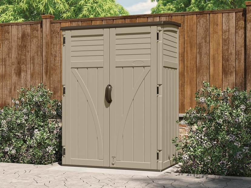 Suncast 54 Cubic Feet Vertical Storage Shed with Durable Plastic Construction, Multiple Wall Panels and Ample Space for Outdoor Storage