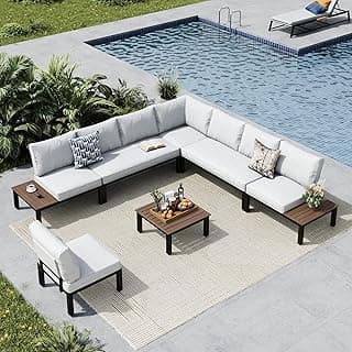 MFSTUDIO 7 Pieces Patio Furniture Set,Outdoor Metal Frame Patio Sectional Sofa Conversation Set with Coffee Table&Removable Cushion for Backyard,Garden,Poolside