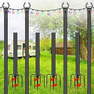 String Light Poles 4 Pack,10FT Metal String Light Poles for Outside, Adjustable Outdoor Poles for Patio, Deck, Garden, Wedding, Backyard, Christmas Party Decor, Sturdy with Hooks(Bulb Not Included)