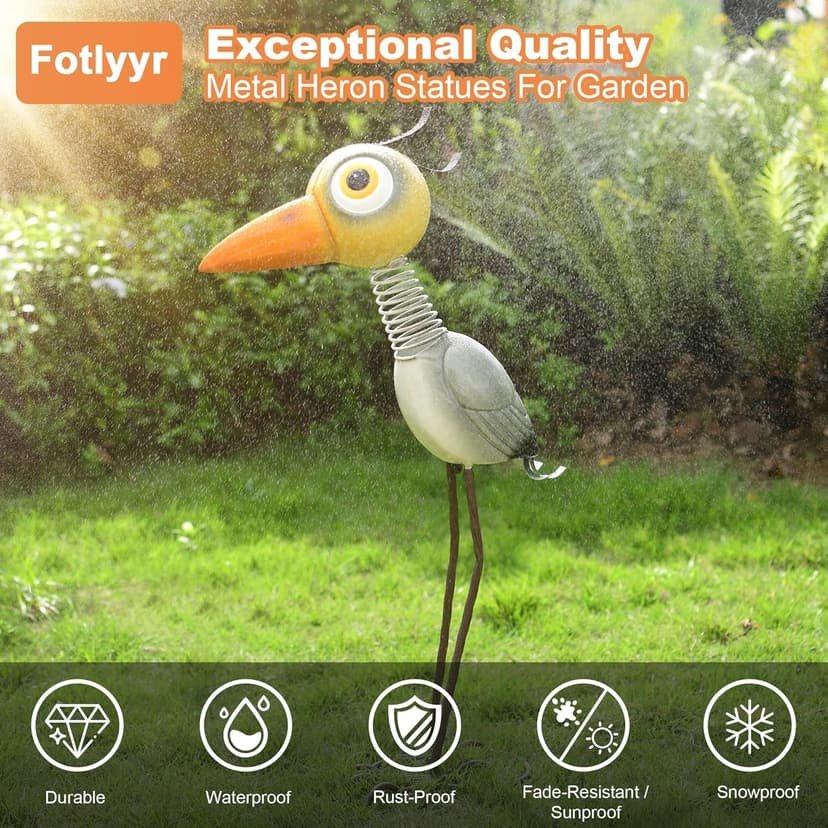 28" Tall Metal Heron Garden Decor for Outside –Whimsical Yard Art for Patio, Lawn, Porch, Backyard– Cute Outdoor Crane Statue, Birthday for Mom, Grandma, Women, Wife,Girl
