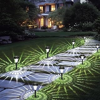 Solar Pathway Lights Outdoor Waterproof, 8 Pack 6500K Solar Garden Lights with Auto On/Off, Bright Outdoor Garden Decor for Yard Patio Walkway Lawn Landscape, Cold White