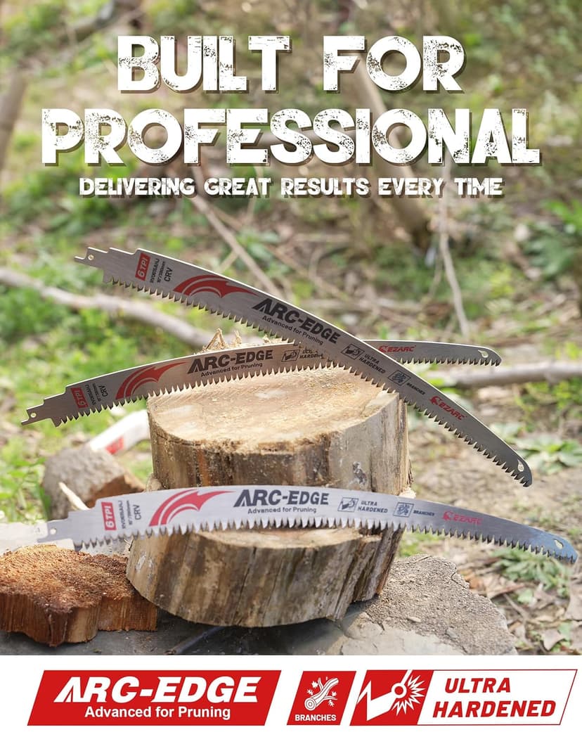 EZARC Japanese Teeth Reciprocating Saw Blade 15 Inch, Arc Edge Wood Pruning Saw Blades 6TPI for Tree Trimming, Wood Cutting, 3 Pieces
