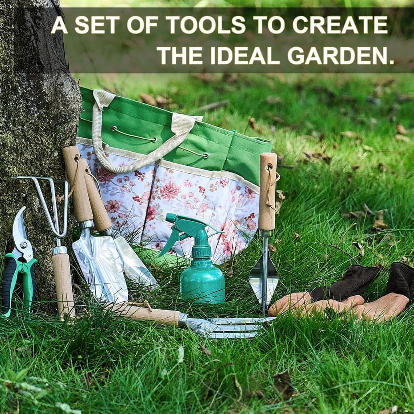 Gardening Tools – 9-Piece Garden Tools Set with Heavy-Duty Stainless Steel Hand Tools, Durable Storage Bag & Anti-Slip Rubber Gloves, Ideal Gardening Gifts for Women