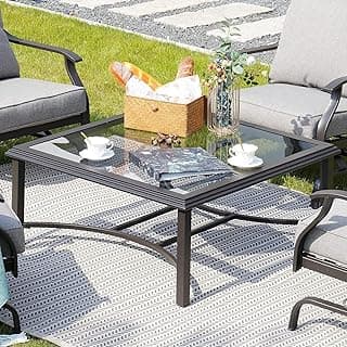 Grand patio Outdoor Glass Coffee Table,Outdoor Furniture Coffee,Patio Garden Furniture Multi-Functional Tea Table with Tempered Glass Top, for Conversation-Square (Tea Table with Glass Top)