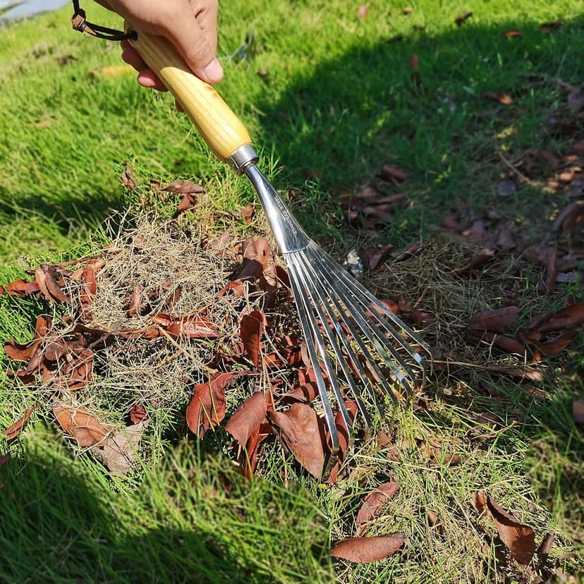 Hand Rakes, Garden Stainless Steel Hand Rake Soil Tiller with Ergonomic Handle, Small Leaf Rakes Great for Gardening, Garden Sweep Yard Flower Beds Tool