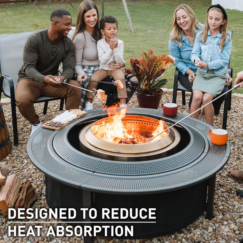 Solo Stove 42 Inch Fire Pit Surround Tabletop - Portable Protective Barrier for Wood Burning Fire Pits for Safety & Extra Space - Powder-Coated Steel and UV-Resistant Outdoor Fabric, Black