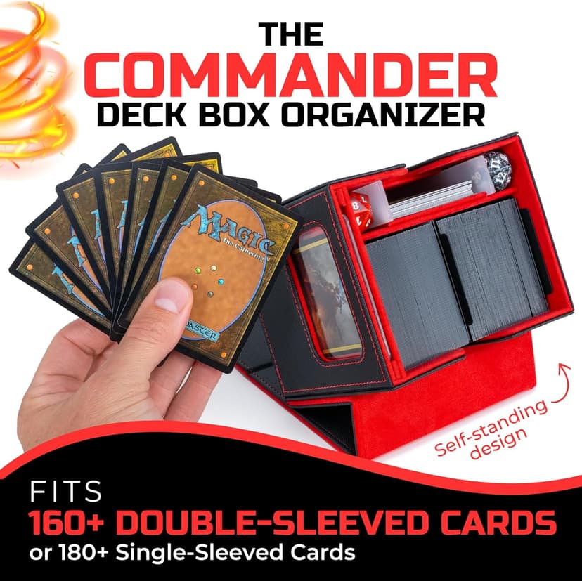 MTG Commander Card Box with Display – Fits 250+ Unsleeved Cards, TCG Storage Case with Dice Tray – Magic the Gathering Card Deck Organizer