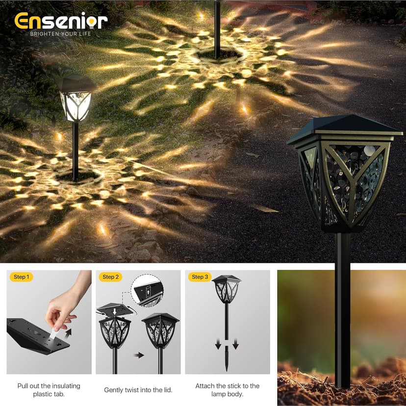 Ensenior 8-Pack Solar Lights Outdoor, 3000K LED Solar Garden Lights for Pathway, Yard, Patio, Walkway, Planter, Waterproof, Energy-Efficient Landscape Lighting