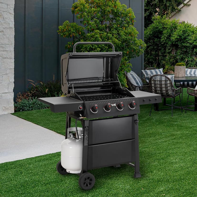 4-Burner Propane Gas Grill, Outdoor Grill with 2 Side Tables and Porcelain-Enameled Grates for Patio BBQ, 36000 BTU Powerful for Outdoor Cooking, Black - Perfect for Your Next Backyard BBQ