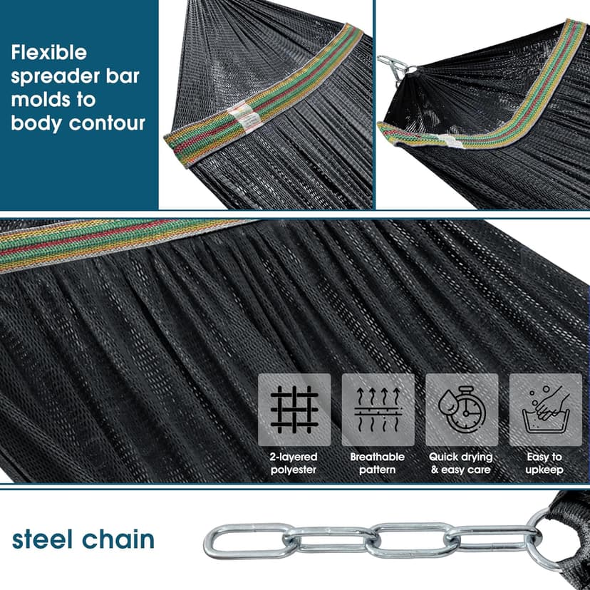 Tranquillo 600 lbs Capacity Adjustable Hammock Stand, Collapsible Camping Hammock and Stand, Steel Double Hammock Stand for 2 Persons, Portable Everywhere Easy Assembly Non-Slip and Noise-Free, Black