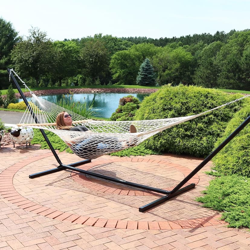 Sunnydaze Cotton Rope Double Hammock for Outside - 450-Pound Capacity Indoor or Outdoor Hammock with Spreader Bars - Natural