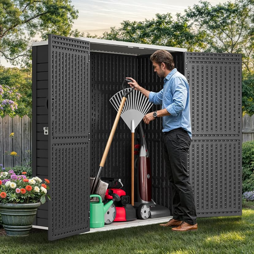 YITAHOME 59 cuft Outdoor Vertical Storage Shed, Tall Storage Shed Outdoor w/o Shelf, Outdoor Waterproof Storage Cabinet for Garage, Pool Storage, Garden Shed Outdoor Storage, Dark Gray
