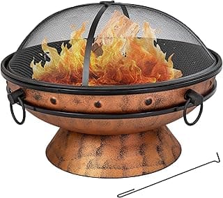 Sunnydaze 30-Inch Large Outdoor Fire Pit - Wood Burning Fire Pit for Outside with Poker and Screen - Copper Finish - Royal Cauldron