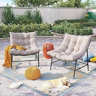 Sophia & William Outdoor Papasan Chairs with Cushion and Frame, Patio Rattan Club Scoop Chairs with 3.9" Cushions, Oversized Padded Lounge Chairs Set of 2, 350Ibs Capacity, Indoor & Outdoor Use