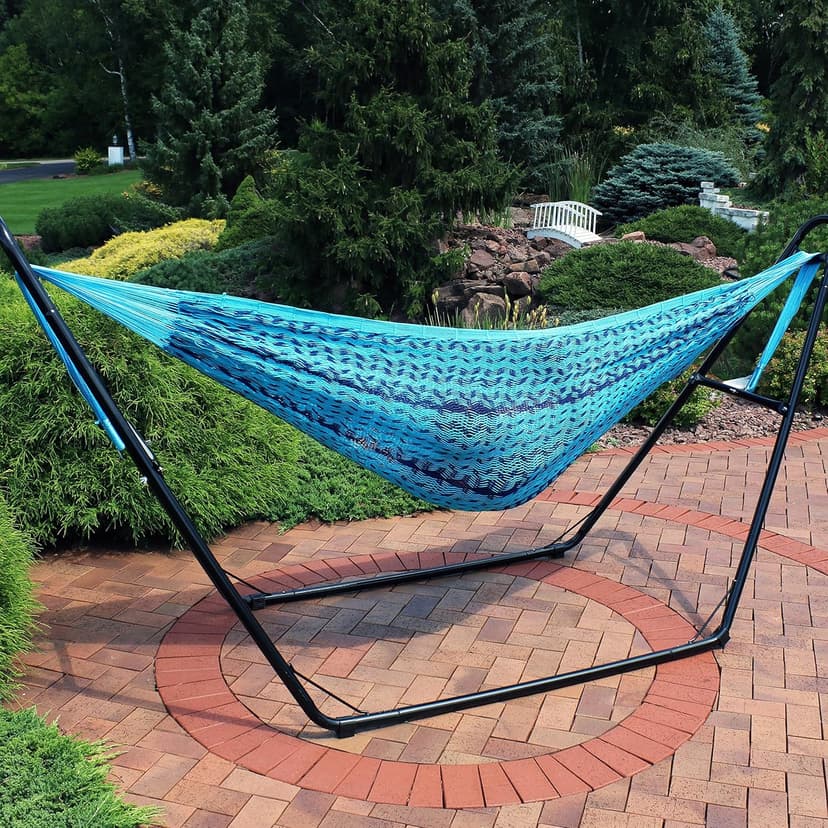 Sunnydaze Handwoven XXL Thick Cord Mayan Double Hammock for Outside - 625-Pound Capacity Heavy-Duty Outdoor Hammock - Blue