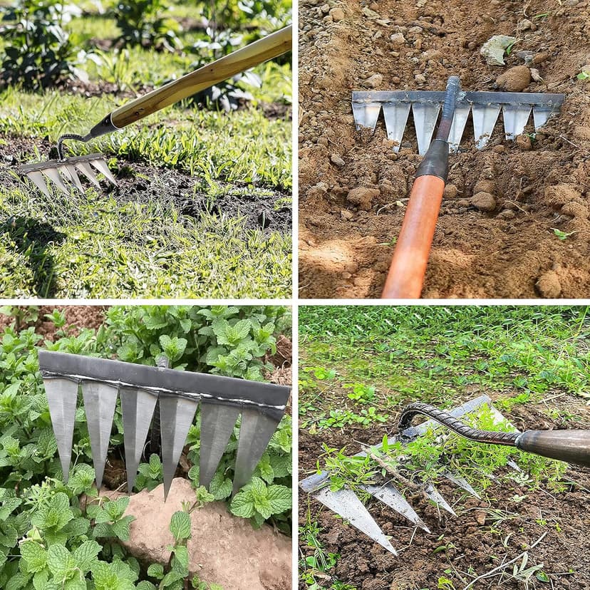 Garden Rake, Gardening Tools Heavy Duty Rake with 7 Metal Tines,Sharp Durable Garden Weeding Tools, All Steel Hardened Hoe Garden Hand Rake Tools for Backyard Lawn Loosening Planting Weeding (7 Tines)