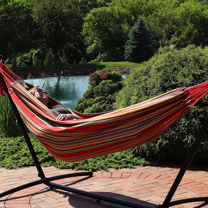 Sunnydaze Double Brazilian Cotton Hammock for Outside - 450-Pound Capacity Outdoor Hammock - Sunset