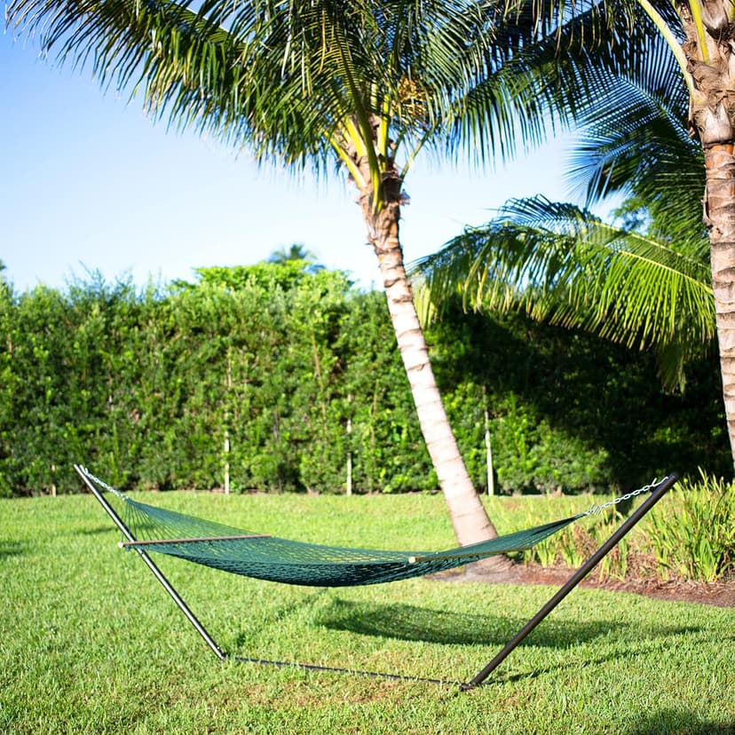 Bliss Hammocks BH-410GR 60in Wide Cotton Rope, Indoor Outdoor Poolside Patio Backyard Hammock, Includes Chains & Hooks, Eco Friendly Polyester, Hardwood Spreader, 450 Pound Capacity, Green