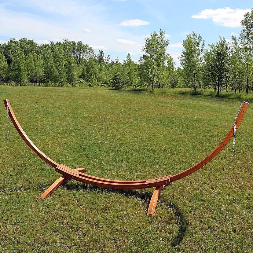 Sunnydaze Curved Wood Hammock Stand Only - 2-Person Wooden Hammock Stand for Outside with 400-Pound Capacity- 12-Foot