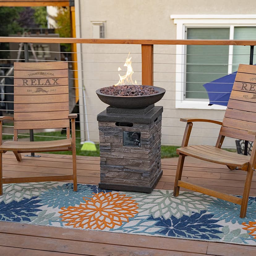 Bond Manufacturing 63172 Newcastle Propane Firebowl Column Realistic Look Firepit Heater Lava Rock 40,000 BTU Outdoor Gas Fire Pit 20 lb, Pack of 1, Natural Stone