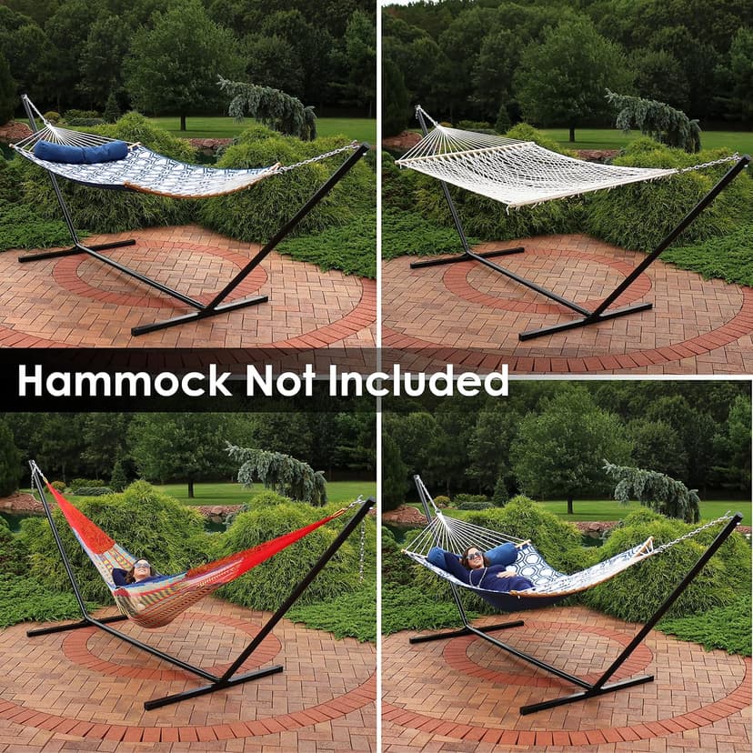 Sunnydaze Steel Hammock Stand for Outside - 400-Pound Capacity Indoor/Outdoor Hammock Stand Only - Black Powder-Coated Finish - 15-Foot